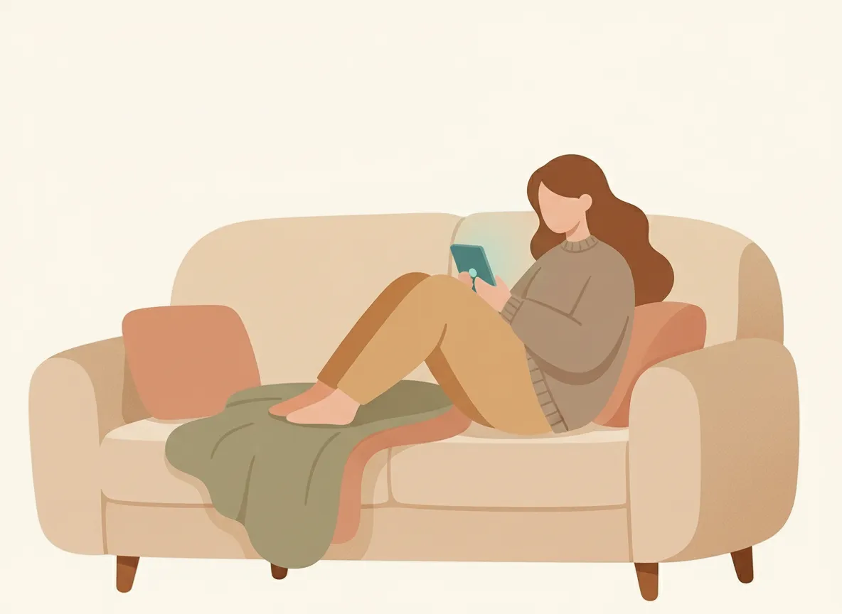 Person reading experiences on a sofa