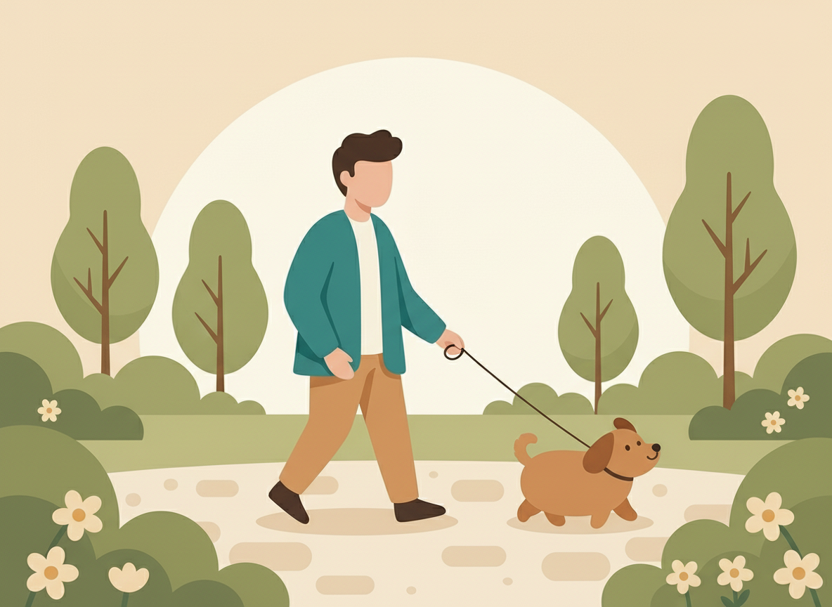 Person walking a dog along a path