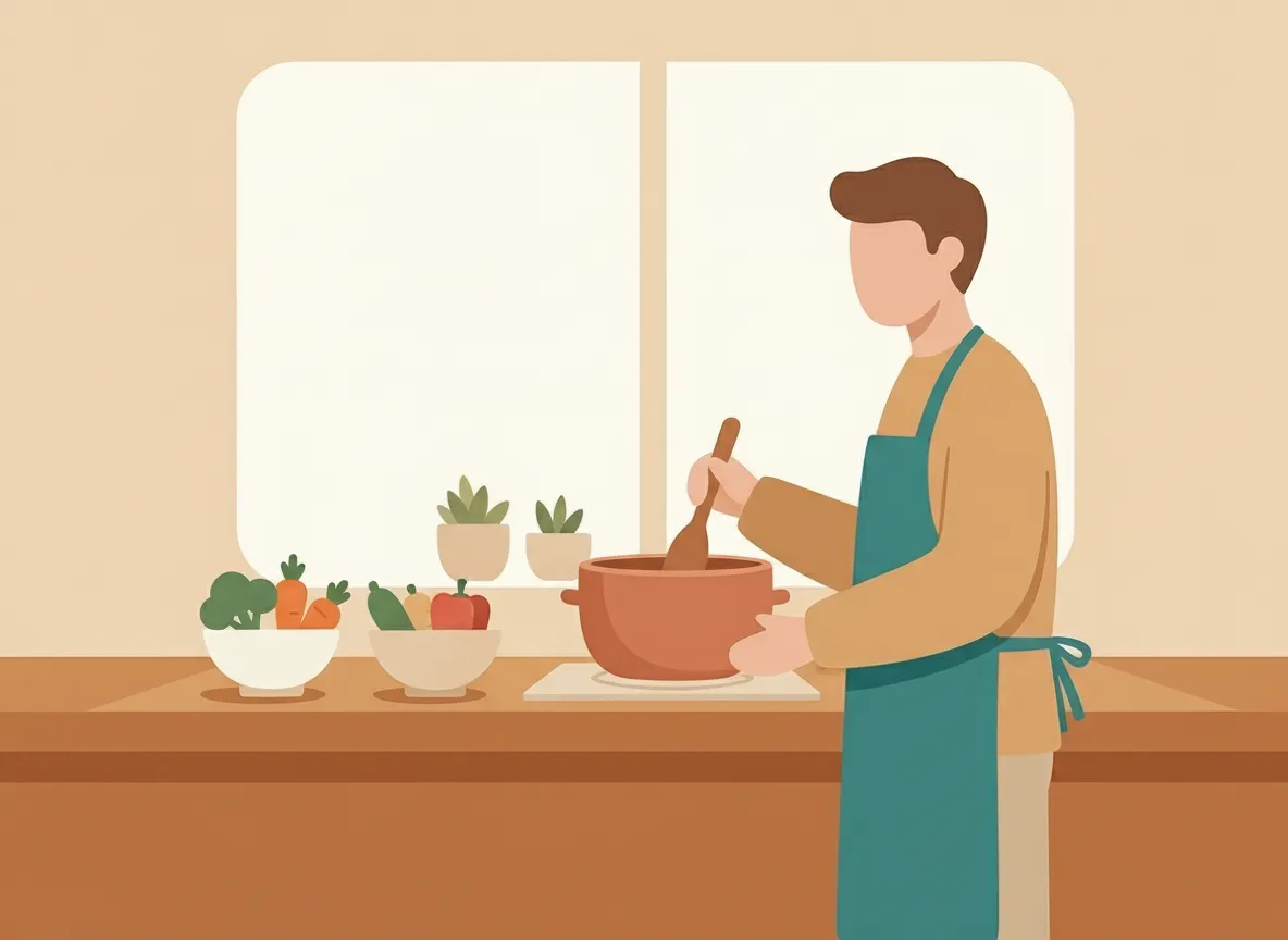 Person cooking at home in the evening