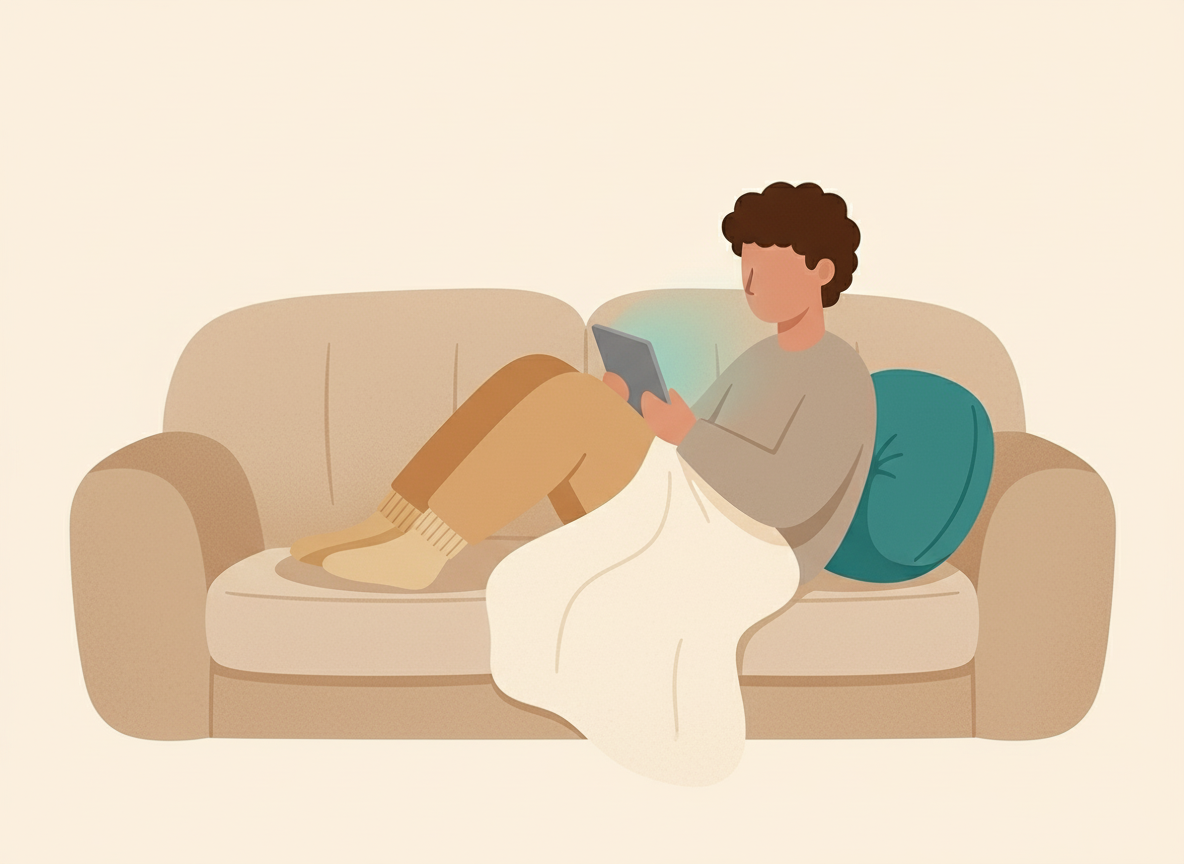 Person reading experiences on a sofa